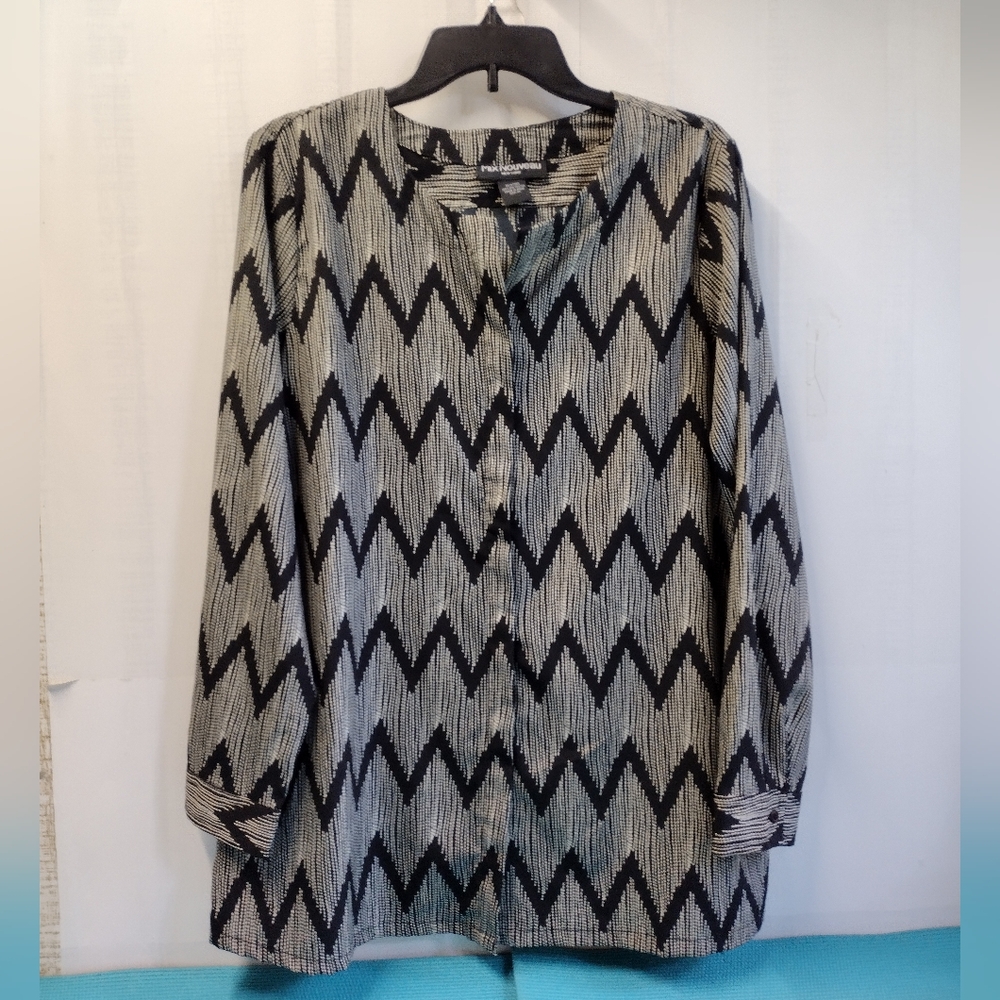 Mix Nouveau Black & White Zig Zag Printed Shirt Button Down XL